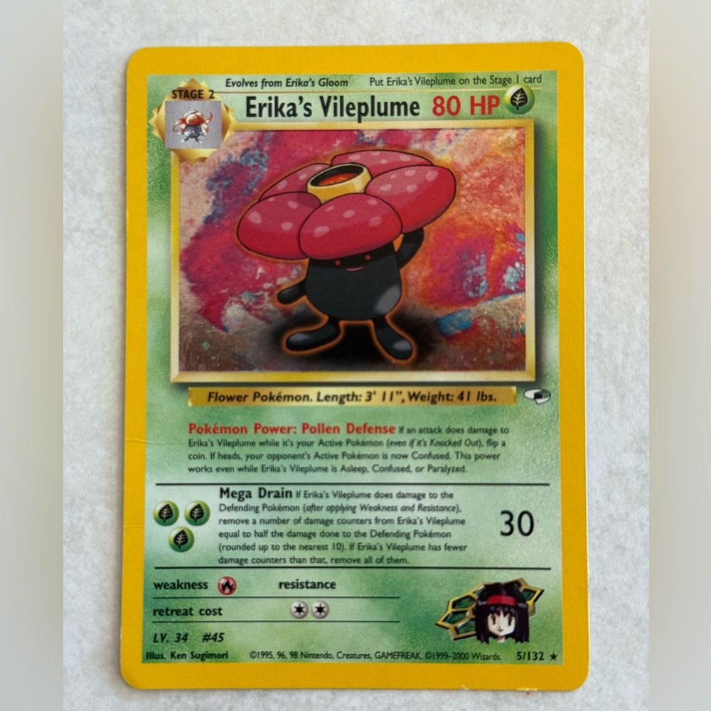 Erika’s Vileplume Holo Rare Gym Hero’s Holographic Pokémon Card
